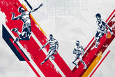 Kids bedroom wall design featuring football match illustrations with happy children.